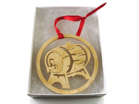 Whiskey Or Wine Barrel Christmas Ornament Handmade From Birch Wood By KevsKrafts BN-15