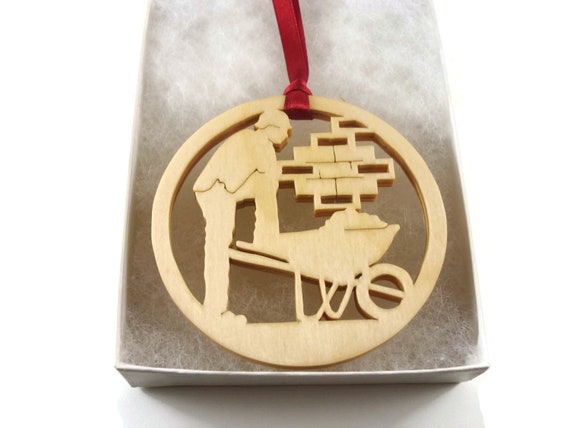 Brick Layer Christmas Ornament: Laser Cut Birch Wood Masonry Gift