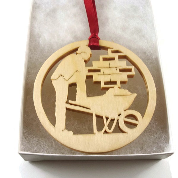 Brick Layer Masonry Construction Worker Christmas Ornament Handmade From Birch Wood By KevsKrafts BN-001-1