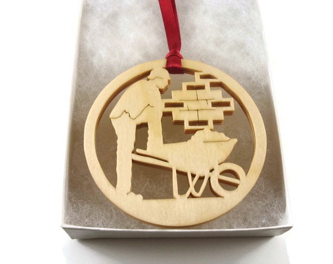 Brick Layer Masonry Construction Worker Christmas Ornament Laser Cut From Birch Wood By KevsKrafts BN-001-1