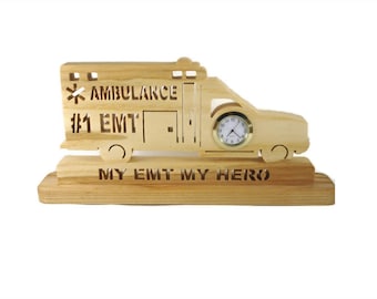 Ambulance EMT Desk Or Shelf Quartz Clock Handmade From Ash Wood By KevsKrafts