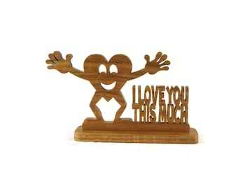 I Love You Heart Desktop Shelfsitter Handmade from Oak Wood