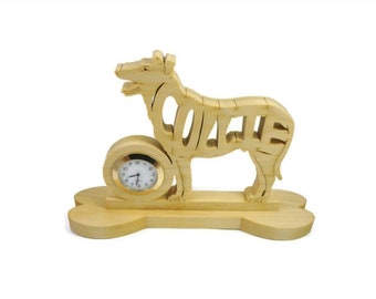 Collie Desk Clock Handcrafted From Poplar Lumber