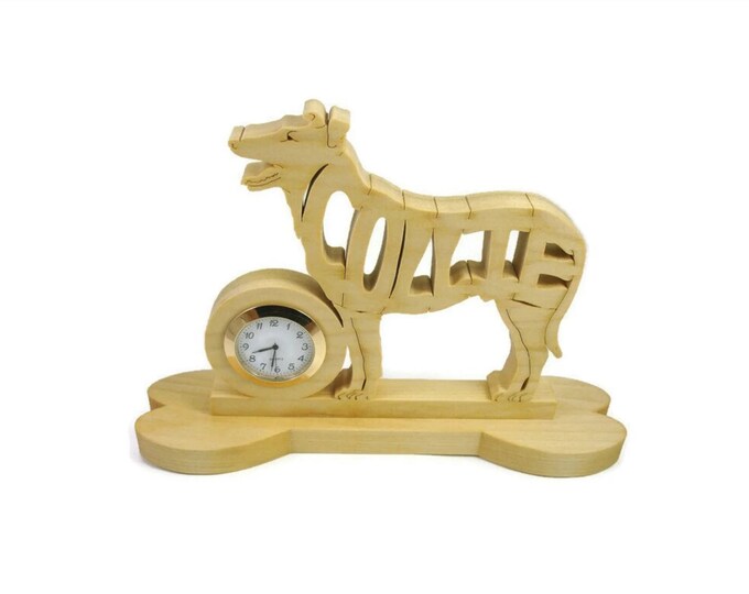 Collie Desk Clock Handcrafted From Poplar Lumber