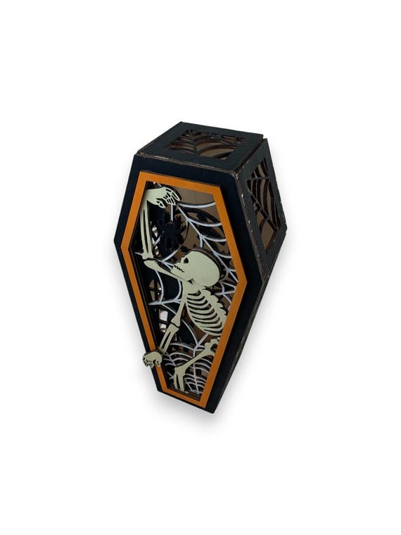 Wooden Halloween Skeleton  Coffin Lantern With Tea Light And DYI Options