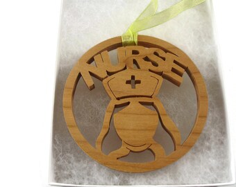 Handmade Cherry Wood Nurse Christmas Ornament: RN Gift