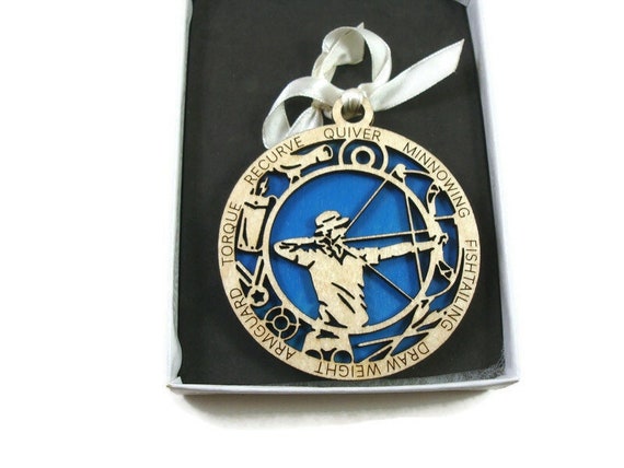 Male Archery Bow Hunter Christmas Ornament Laser Engraved And Hand Painted
