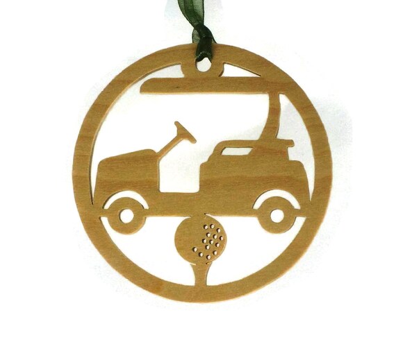 Golf Cart With Golfing Tee And Golf Ball Christmas Ornament Handmade From Birch Wood BN-15LB