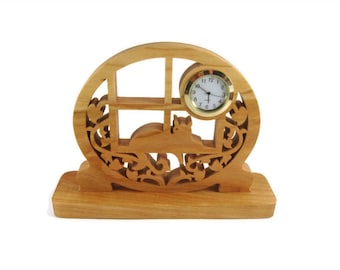 Cat In The Window Desk Or Shelf Clock Handmade From Cherry Wood By KevsKrafts