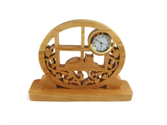 Cat In The Window Desk Or Shelf Clock Handmade From Cherry Wood By KevsKrafts