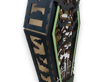 Halloween Spooky Bats Coffin Lantern With Tea Light DYI Options 03