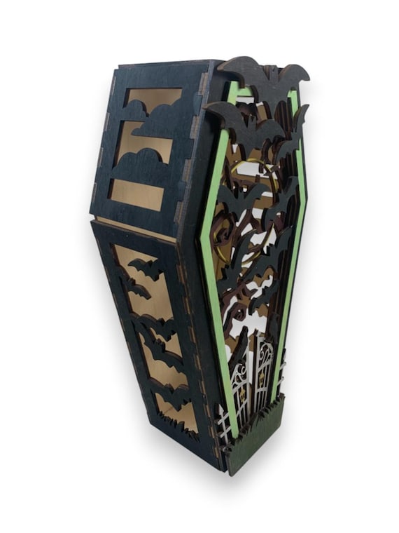 Halloween Spooky Bats Coffin Lantern With Tea Light DYI Options