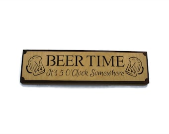 Wooden Beer Time Sign Handmade From Birch And Walnut By KevsKrafts Bar And Grill Decor.