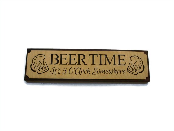 Handmade Wooden Beer Time Sign: Birch & Walnut Bar Decor