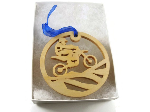 Motocross Dirtbike Motorcycle Christmas Ornament Handmade From Birch Wood By KevsKrafts BN-04