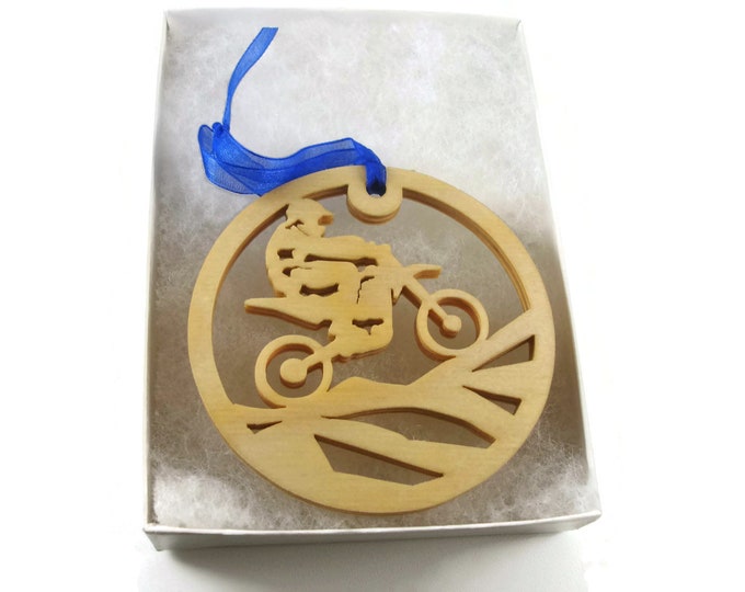 Motocross Dirtbike Motorcycle Christmas Ornament Handmade From Birch Wood By KevsKrafts BN-04