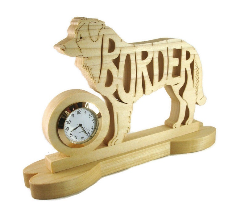Border Collie Quartz Desk Clock Handcrafted From Poplar Wood by ...