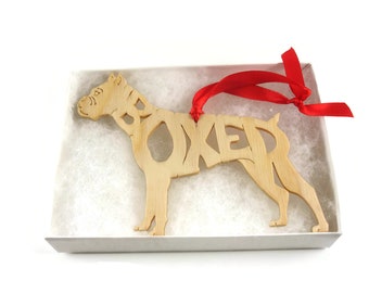Boxer Dog With Cropped Ears Christmas Ornament Handmade from Birch Wood By KevsKrafts BN-6