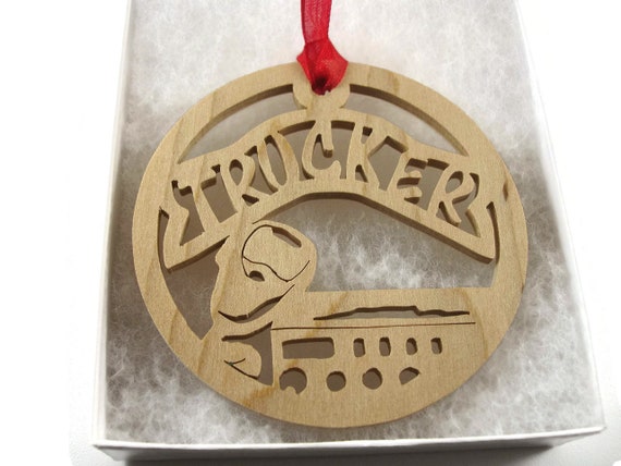 Handmade Maple Wood Trucker Christmas Ornament with CB Radio