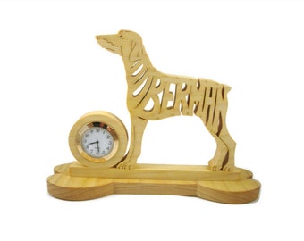 Doberman Pinscher Quartz Desk Clock Handcrafted From Poplar Wood