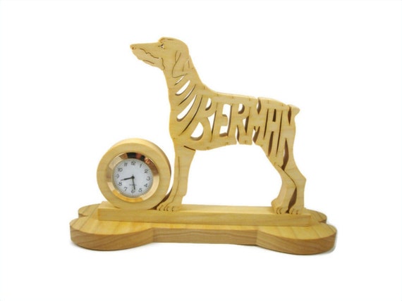 Doberman Pinscher Quartz Desk Clock Handcrafted From Poplar Wood
