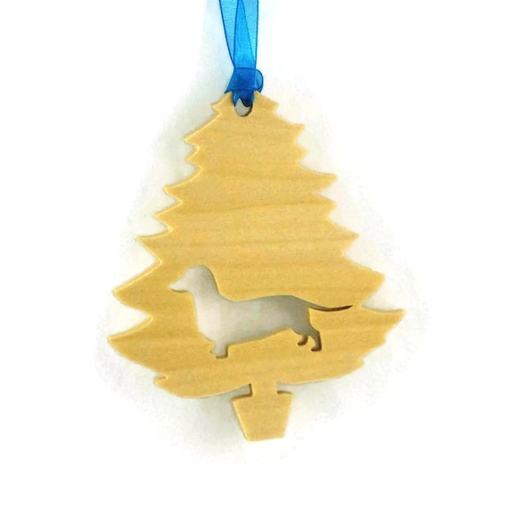 Handmade Poplar Wood Dachshund Christmas Ornament