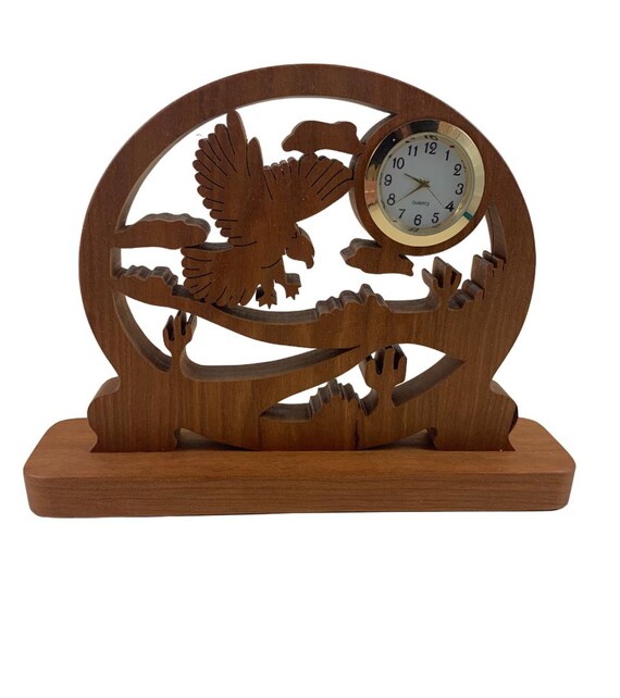 Eagle Scene Desk Or Shelf Quartz Clock Handmade From Cherry Wood By KevsKrafts