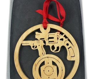 Shooting Range 9mm and Revolver Christmas Ornament Handmade From Birch Wood By KevsKrafts BN-001-4