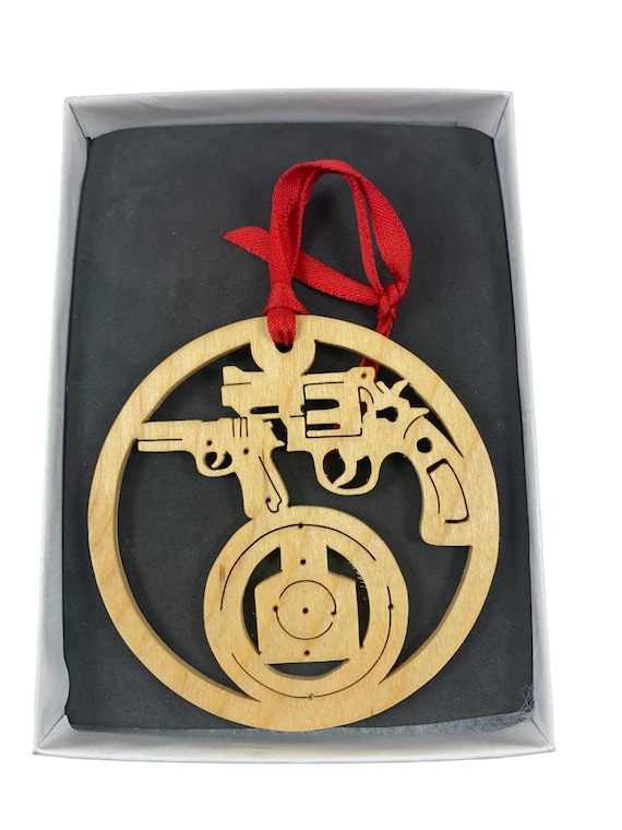 Shooting Range 9mm and Revolver Christmas Ornament Handmade From Birch Wood By KevsKrafts BN-001-4