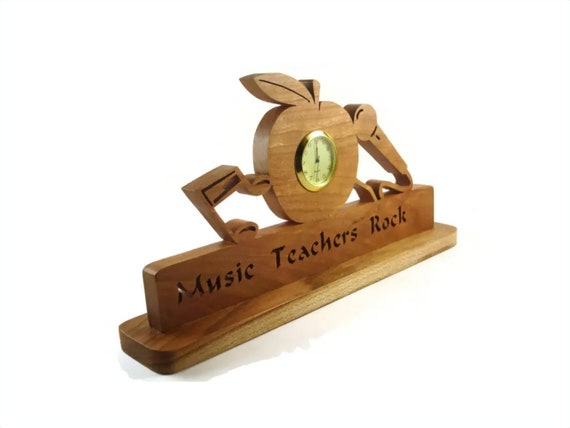 Music Teachers Rock Desk Or Shelf Clock Handmade From Cherry Wood By KevsKrafts