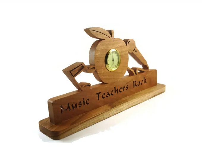 Music Teachers Rock Desk Or Shelf Clock Handmade From Cherry Wood By KevsKrafts