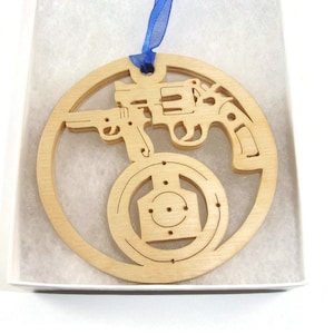Shooting Range 9mm and Revolver Christmas Ornament Handmade From Birch Wood By KevsKrafts BN-001-4 image 1