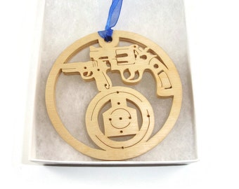 Shooting Range 9mm and Revolver Christmas Ornament Handmade From Birch Wood By KevsKrafts BN-001-4