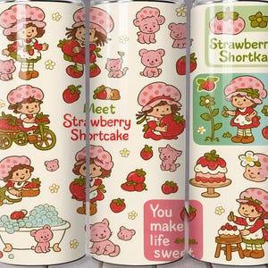 Strawberry Cartoon Tumbler Wrap: 80er Jahre Stil 20 Unzen Skinny Tumbler (PNG Digital Download