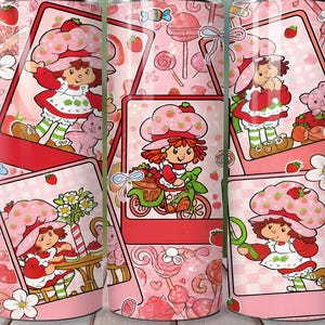 Strawberry Cartoon Tumbler Wrap: 80er Jahre Stil 20 Unzen Skinny Tumbler (PNG Digital Download