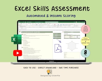 Evaluador de habilidades de Excel / Herramienta de evaluación para reclutadores y candidatos / Puntuación automática e informe en PDF