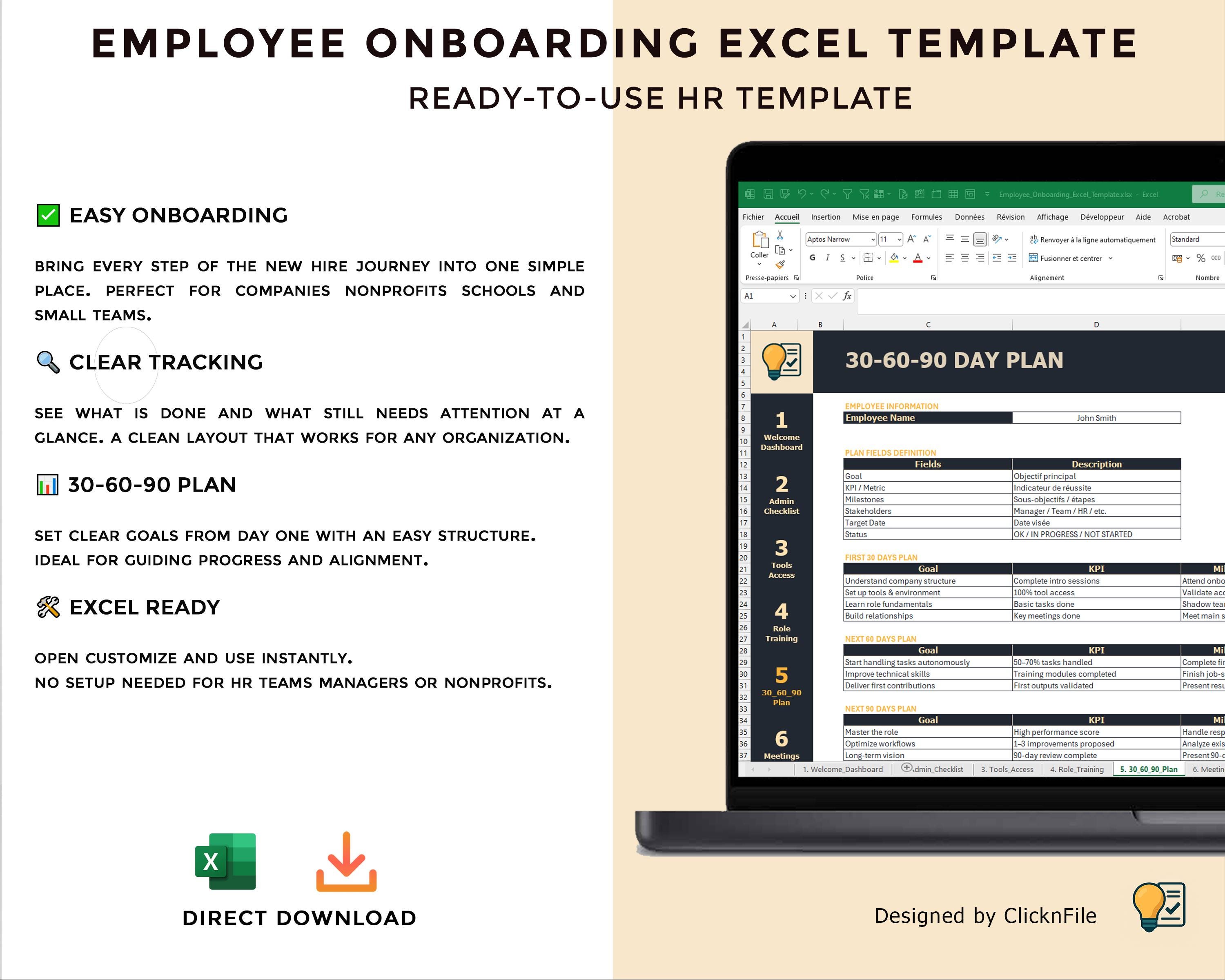 Employee Onboarding Excel Template | HR New Hire Checklist (digital ...