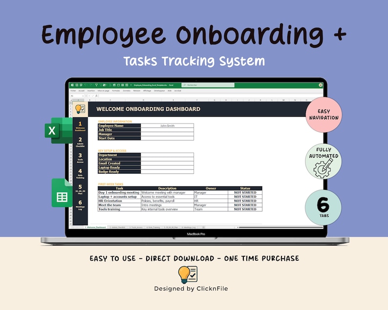 Employee Onboarding Excel Template | HR New Hire Checklist (digital ...