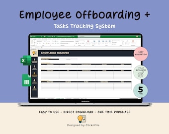 Plantilla de Excel para la desvinculación de empleados / Seguimiento completo del proceso y las tareas de salida de empleados / Herramienta para gerentes de RR. HH.