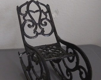 Antique Simon ET Rivollet Rocking Chair and Table, Penny Dollhouse Toy&#39;s Ca.1900