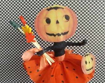 Spun Cotton Halloween Ornament- Pumpkin Head Trick or Treater