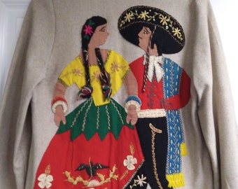 Vintage 1950's Wool Mexican Embroidered Jacket, Lopez Tag