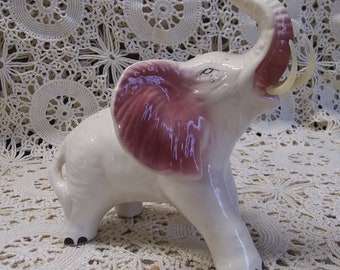 Vintage MCM Lucky Elephant Figurine, pink ears