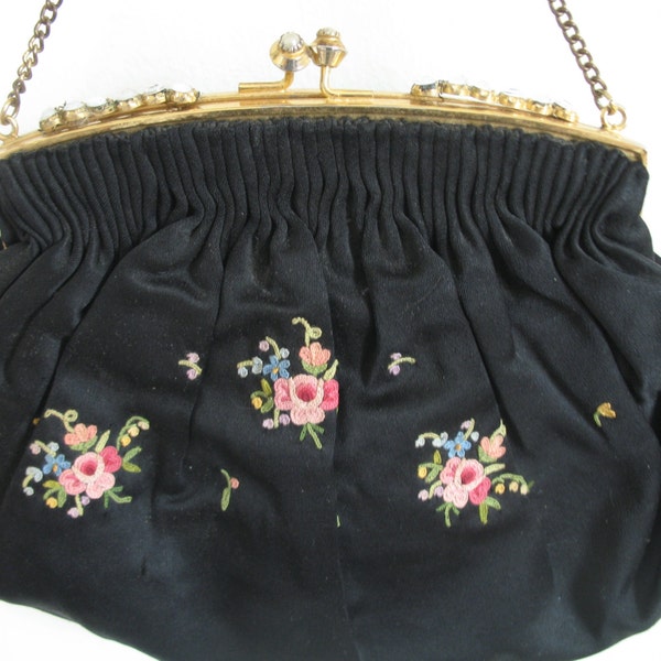 1930's French Tambour Purse, floral embroidery