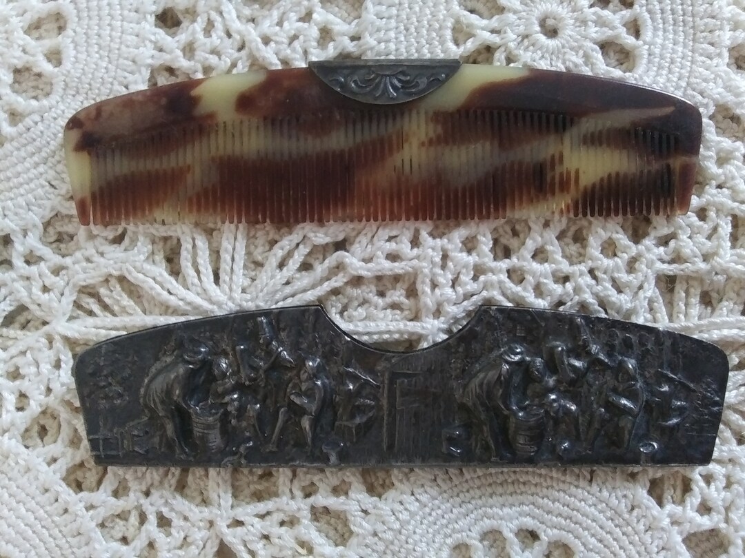 Vintage Tortoise Shell Comb With Embossed Silver Plate Case - Etsy
