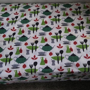 Vintage Fabric, Awesome Kitchen Utensils, Teapot, Spoon, Fork 35 wide by 112 long