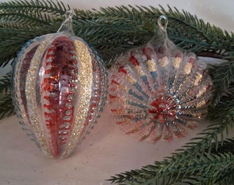 Vintage Christmas Blown with Annealed Loop, Bumpy Ornament Pair
