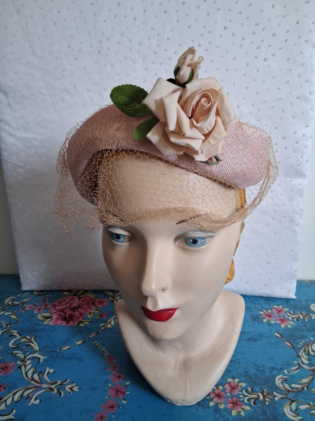 Vintage Pink Hat With Rose and Netting - Etsy