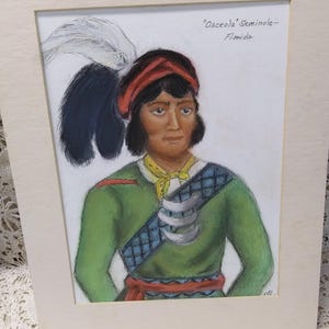 Vintage &quot;Osceola&quot; Seminole Florida Indian Pastel Drawing, by E K Schneider