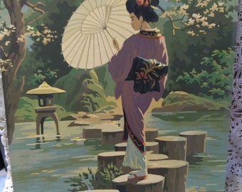 Vintage Japanese Paint By Number, Lady with Parasol